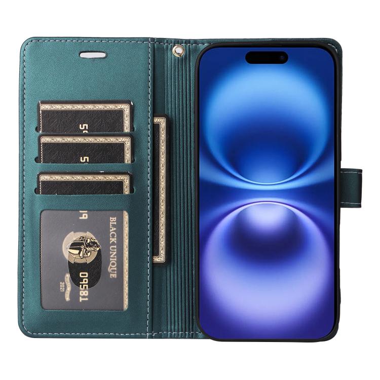 For iPhone 17 Six Card Slots Buckle Leather Phone Case with Lanyard