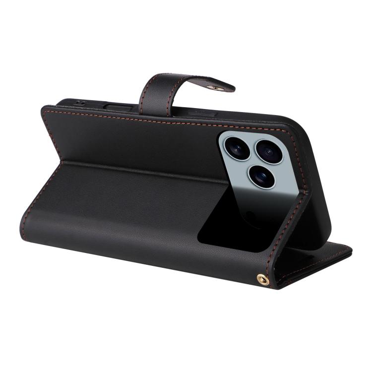 For iPhone 17 Pro Six Card Slots Buckle Leather Phone Case with Lanyard
