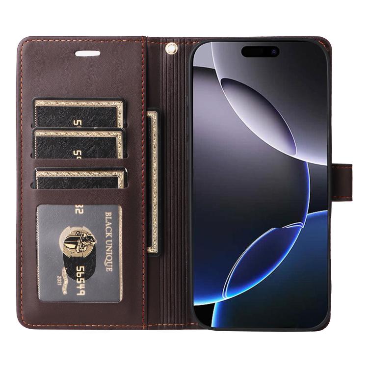 For iPhone 17 Pro Six Card Slots Buckle Leather Phone Case with Lanyard