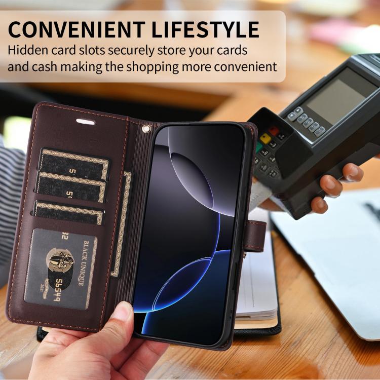 For iPhone 17 Pro Six Card Slots Buckle Leather Phone Case with Lanyard