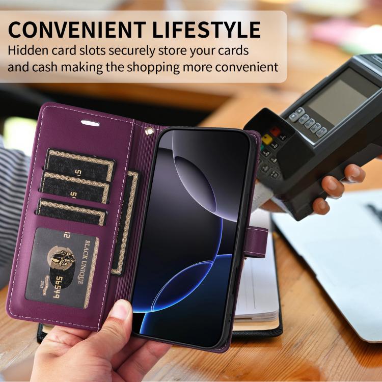 For iPhone 17 Pro Six Card Slots Buckle Leather Phone Case with Lanyard