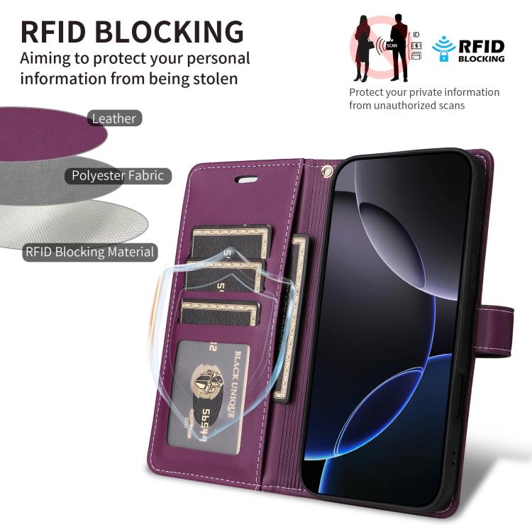 For iPhone 17 Pro Six Card Slots Buckle Leather Phone Case with Lanyard