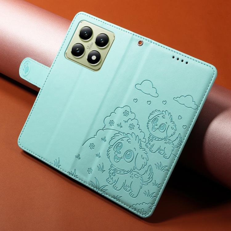 For Xiaomi 14T Embossed Heart Dog RFID Blocking Wallet Leather Phone Case
