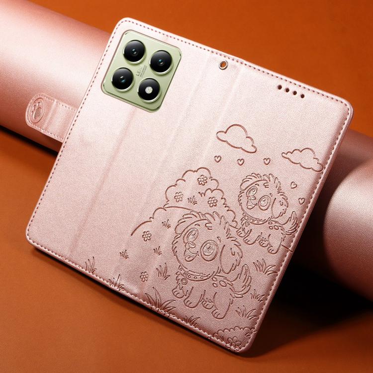 For Xiaomi 14T Embossed Heart Dog RFID Blocking Wallet Leather Phone Case