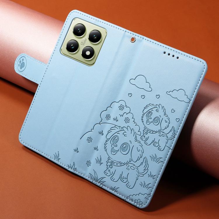 For Xiaomi 14T Embossed Heart Dog RFID Blocking Wallet Leather Phone Case
