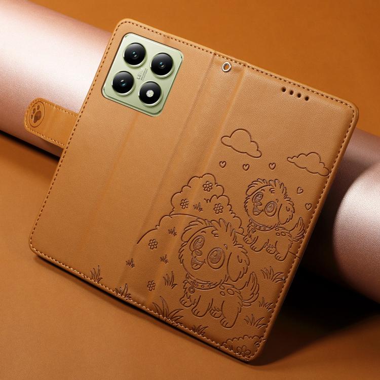 For Xiaomi 14T Embossed Heart Dog RFID Blocking Wallet Leather Phone Case