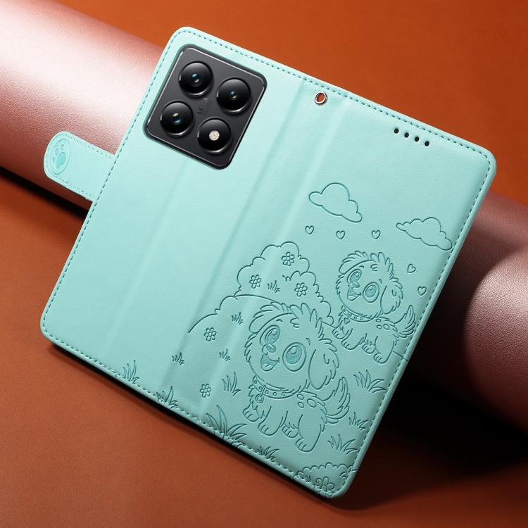 For Xiaomi 14T Pro Embossed Heart Dog RFID Blocking Wallet Leather Phone Case