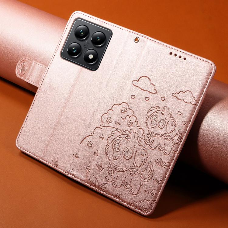 For Xiaomi 14T Pro Embossed Heart Dog RFID Blocking Wallet Leather Phone Case