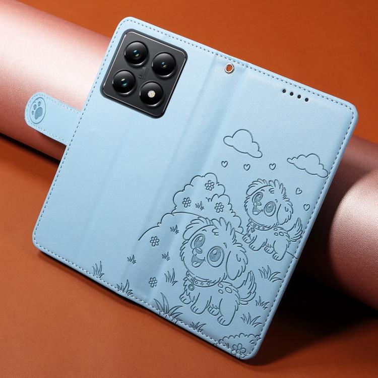 For Xiaomi 14T Pro Embossed Heart Dog RFID Blocking Wallet Leather Phone Case
