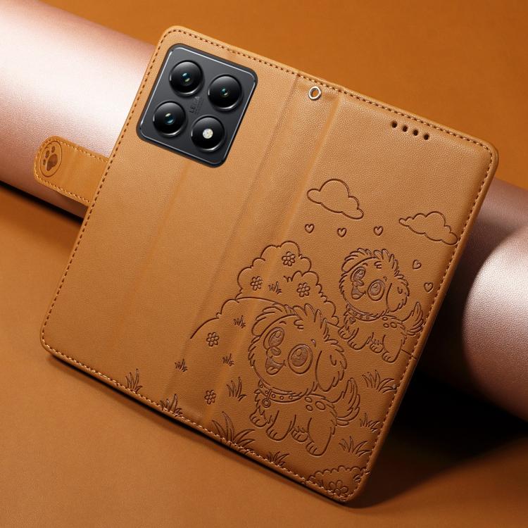 For Xiaomi 14T Pro Embossed Heart Dog RFID Blocking Wallet Leather Phone Case