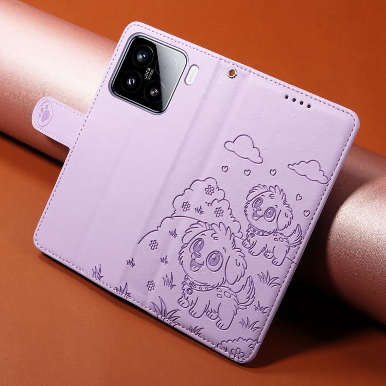 For Xiaomi 15 Embossed Heart Dog RFID Blocking Wallet Leather Phone Case