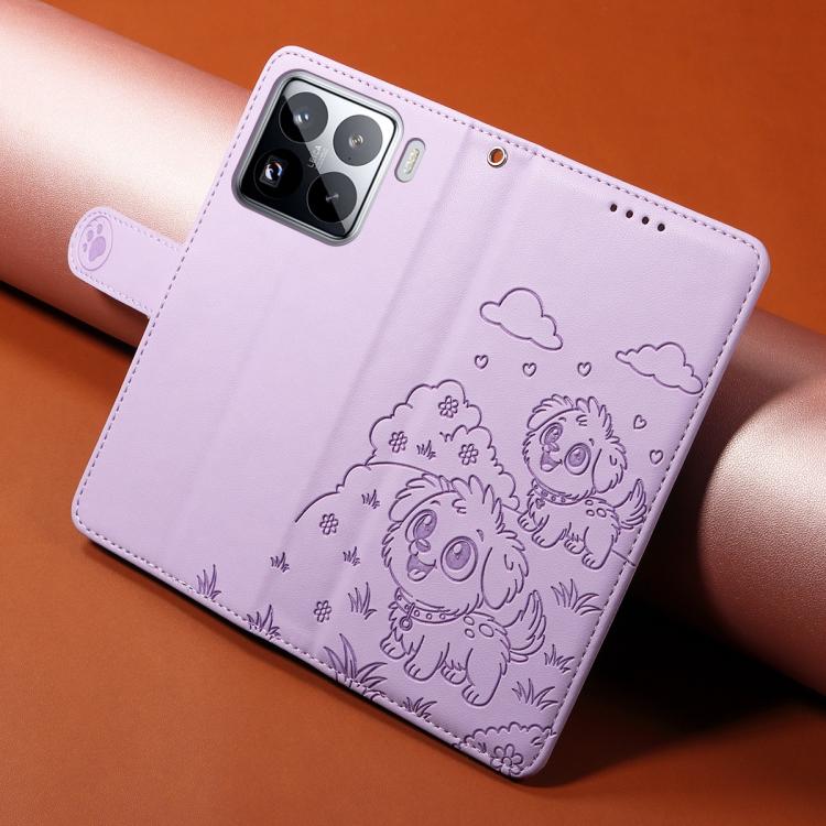 For Xiaomi 15 Pro Embossed Heart Dog RFID Blocking Wallet Leather Phone Case