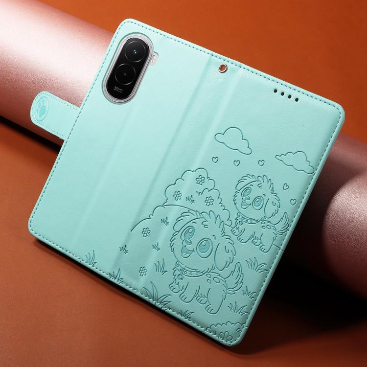 For Xiaomi Poco M7 4G 171mm Embossed Heart Dog RFID Blocking Wallet Leather Phone Case