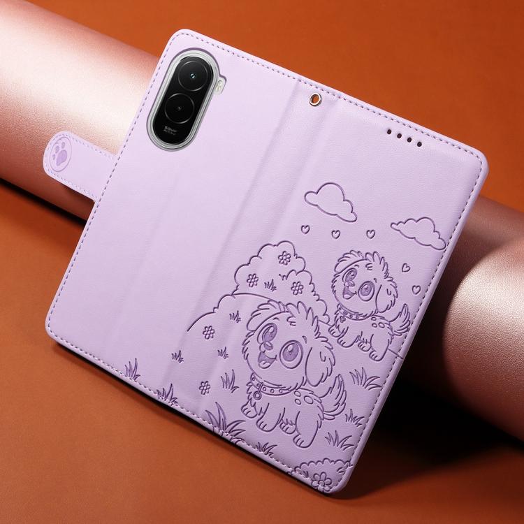 For Xiaomi Poco M7 4G 171mm Embossed Heart Dog RFID Blocking Wallet Leather Phone Case