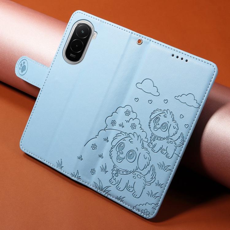 For Xiaomi Poco M7 4G 171mm Embossed Heart Dog RFID Blocking Wallet Leather Phone Case