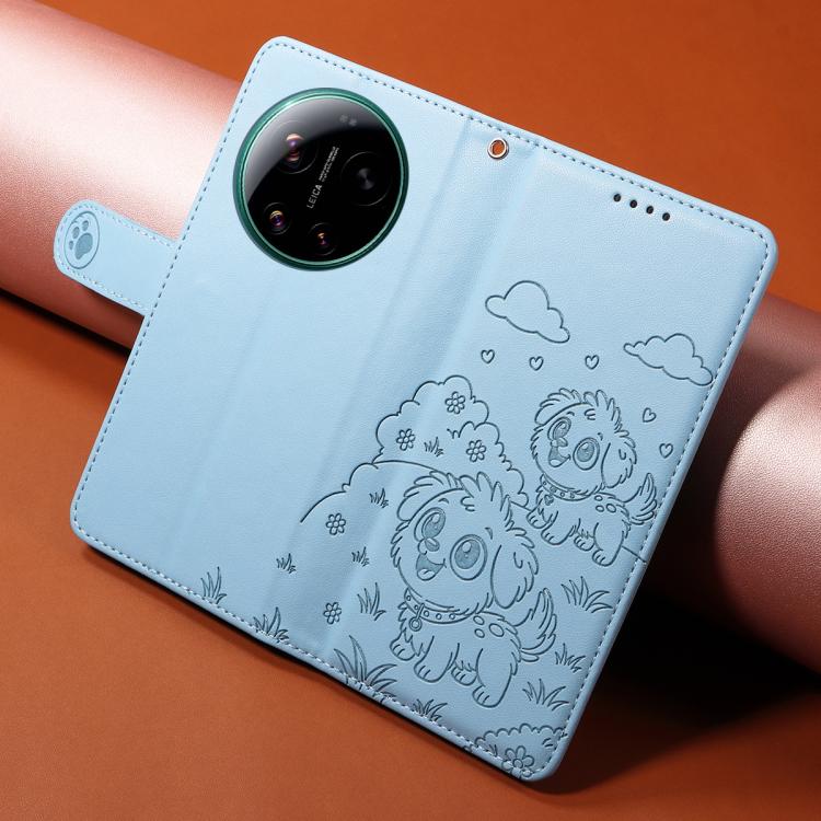 For Xiaomi 17 Ultra Embossed Heart Dog RFID Blocking Wallet Leather Phone Case