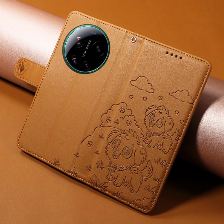 For Xiaomi 17 Ultra Embossed Heart Dog RFID Blocking Wallet Leather Phone Case