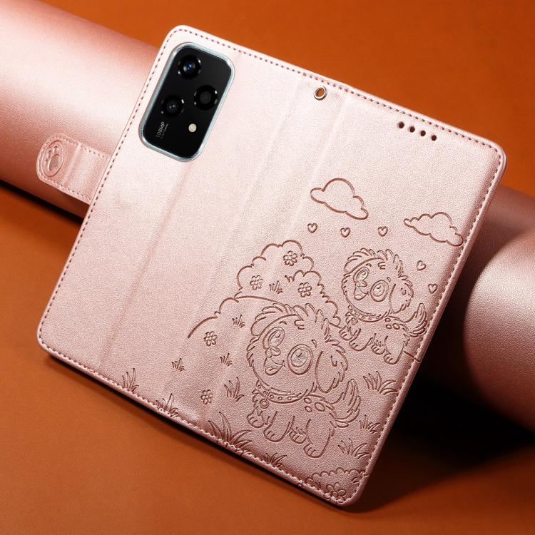 For Honor 200 Lite Global Embossed Heart Dog RFID Blocking Wallet Leather Phone Case