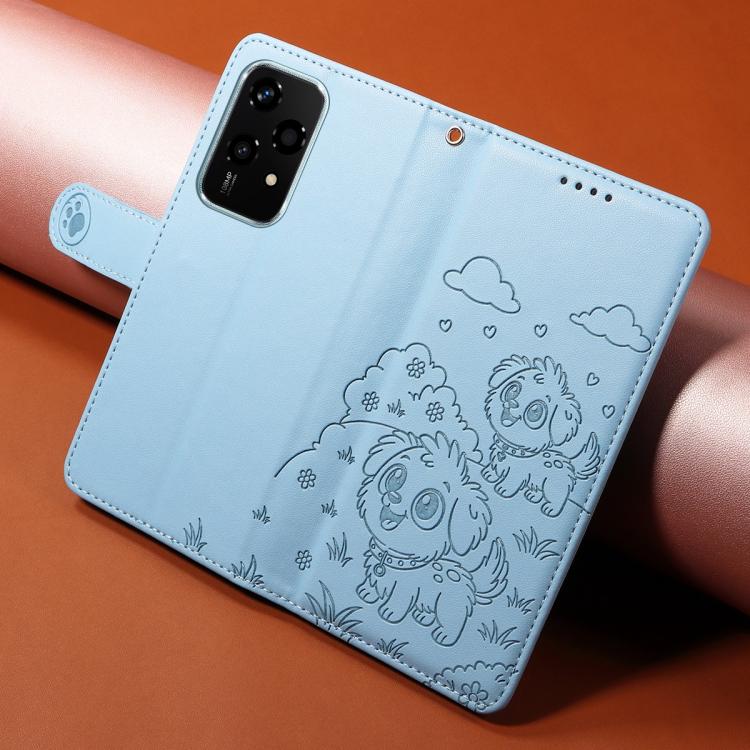 For Honor 200 Lite Global Embossed Heart Dog RFID Blocking Wallet Leather Phone Case