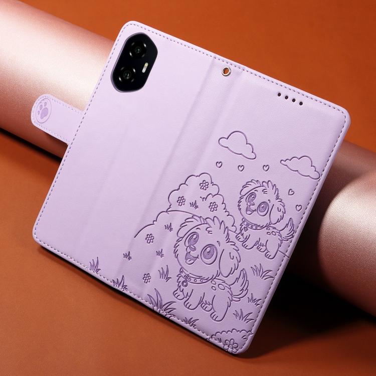 For Honor 300 Embossed Heart Dog RFID Blocking Wallet Leather Phone Case