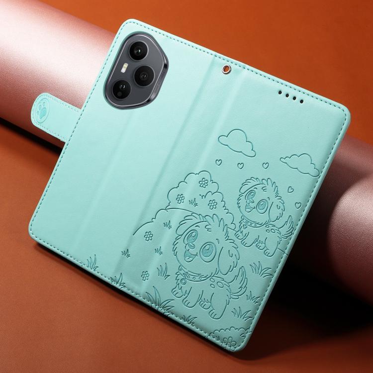 For Honor 400 Pro Global 160.8mm Embossed Heart Dog RFID Blocking Wallet Leather Phone Case