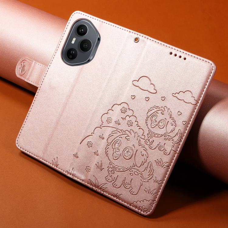 For Honor 400 Pro Global 160.8mm Embossed Heart Dog RFID Blocking Wallet Leather Phone Case