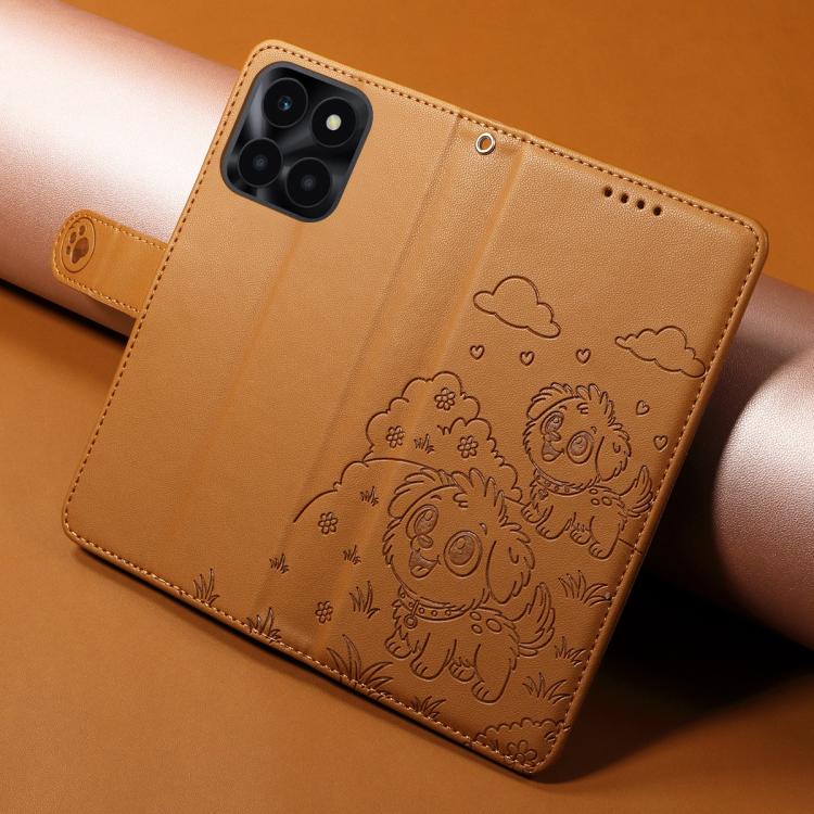 For Honor X6a / X6c / X6b Embossed Heart Dog RFID Blocking Wallet Leather Phone Case