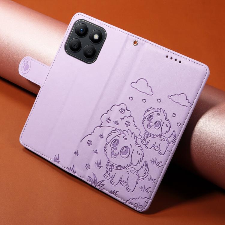 For Honor X8b Embossed Heart Dog RFID Blocking Wallet Leather Phone Case