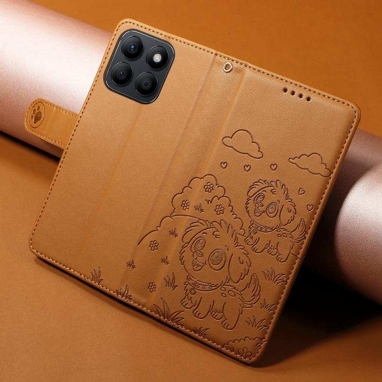 For Honor X8b Embossed Heart Dog RFID Blocking Wallet Leather Phone Case