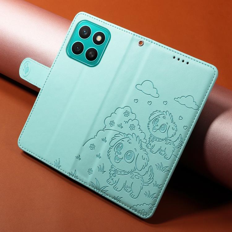 For Honor X8c 4G Embossed Heart Dog RFID Blocking Wallet Leather Phone Case