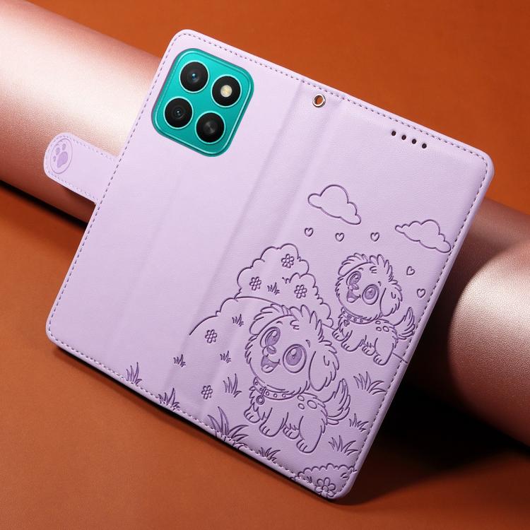 For Honor X8c 4G Embossed Heart Dog RFID Blocking Wallet Leather Phone Case