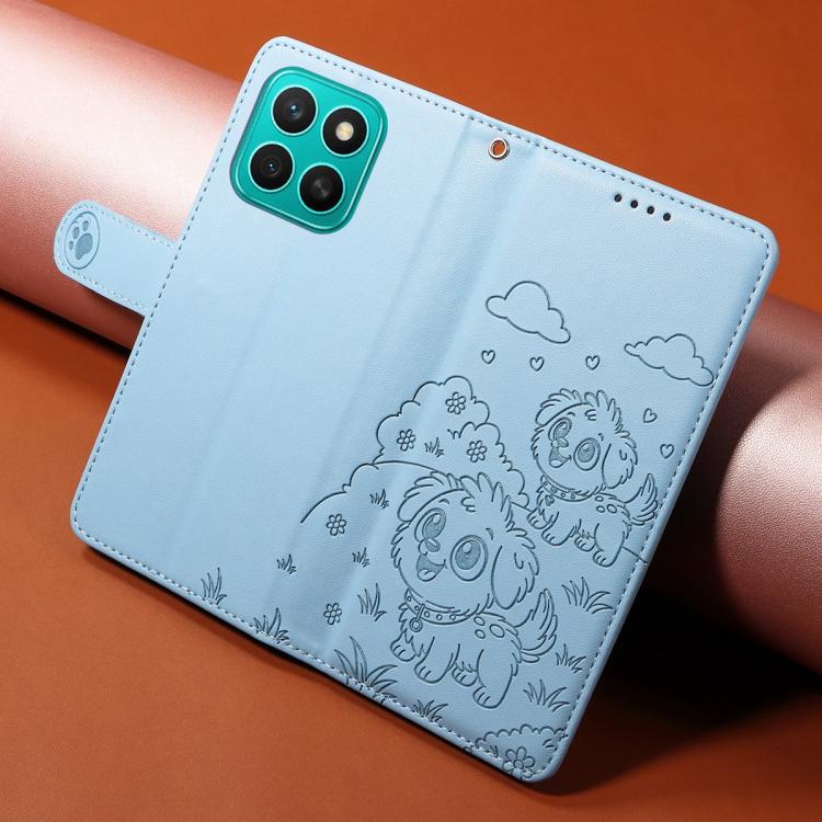 For Honor X8c 4G Embossed Heart Dog RFID Blocking Wallet Leather Phone Case