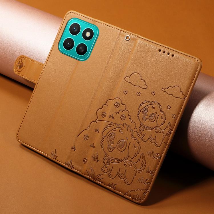 For Honor X8c 4G Embossed Heart Dog RFID Blocking Wallet Leather Phone Case