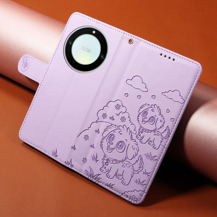 For Honor X9a / X40 5G / Magic5 Lite Embossed Heart Dog RFID Blocking Wallet Leather Phone Case