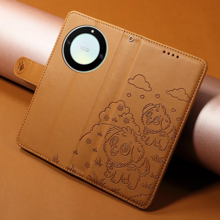 For Honor X9a / X40 5G / Magic5 Lite Embossed Heart Dog RFID Blocking Wallet Leather Phone Case