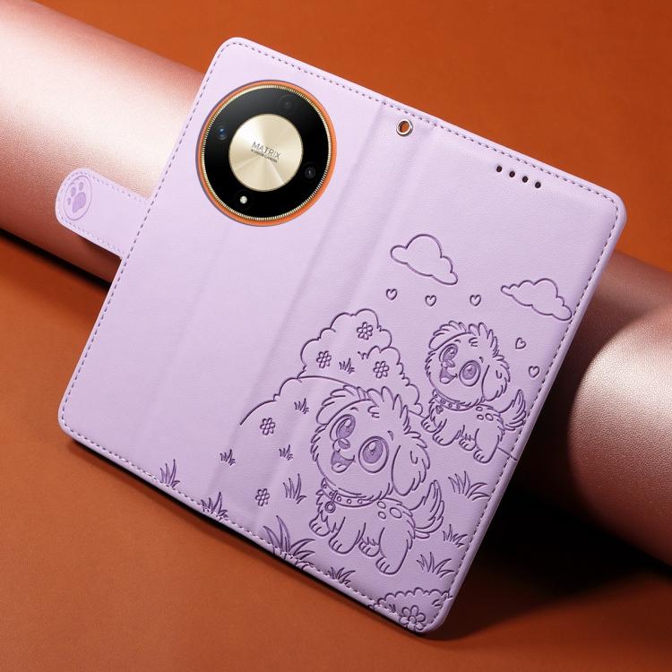 For Honor Magic 6 Lite / X9b / X50 Embossed Heart Dog RFID Blocking Wallet Leather Phone Case