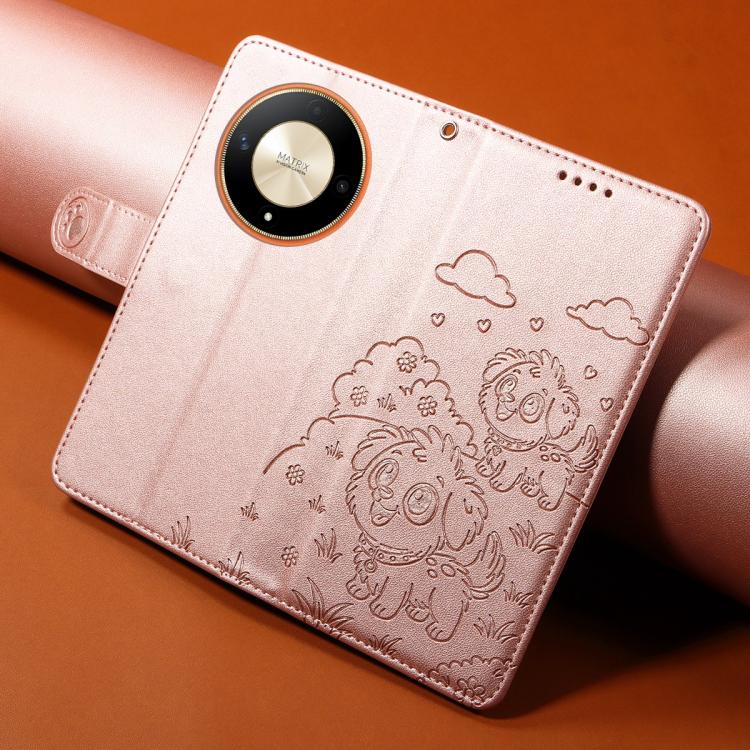 For Honor Magic 6 Lite / X9b / X50 Embossed Heart Dog RFID Blocking Wallet Leather Phone Case