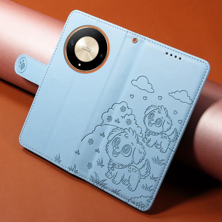 For Honor Magic 6 Lite / X9b / X50 Embossed Heart Dog RFID Blocking Wallet Leather Phone Case