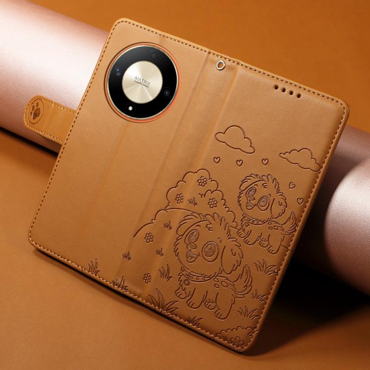 For Honor Magic 6 Lite / X9b / X50 Embossed Heart Dog RFID Blocking Wallet Leather Phone Case