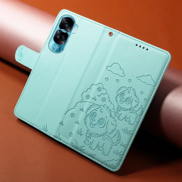 For Honor 90 Lite / X50i 5G Embossed Heart Dog RFID Blocking Wallet Leather Phone Case