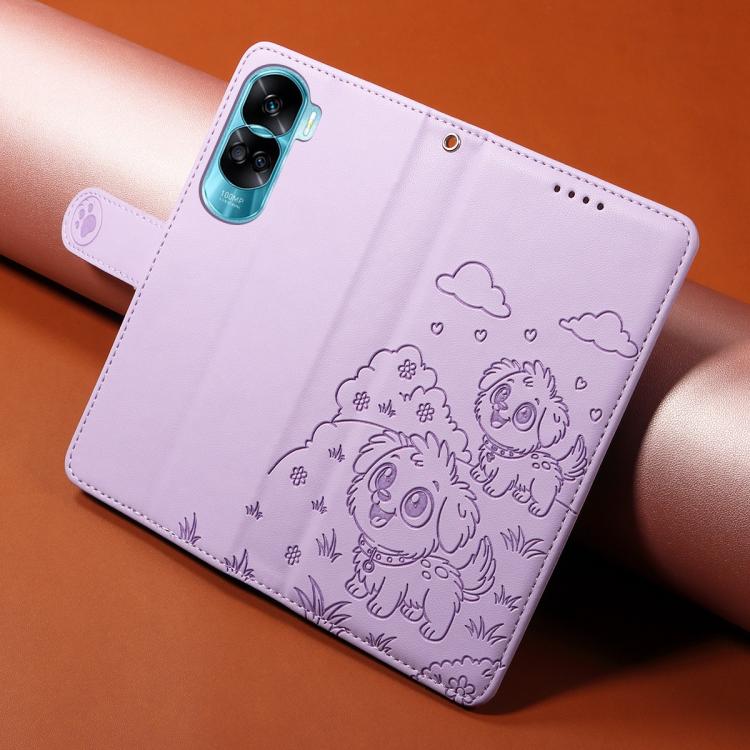 For Honor 90 Lite / X50i 5G Embossed Heart Dog RFID Blocking Wallet Leather Phone Case