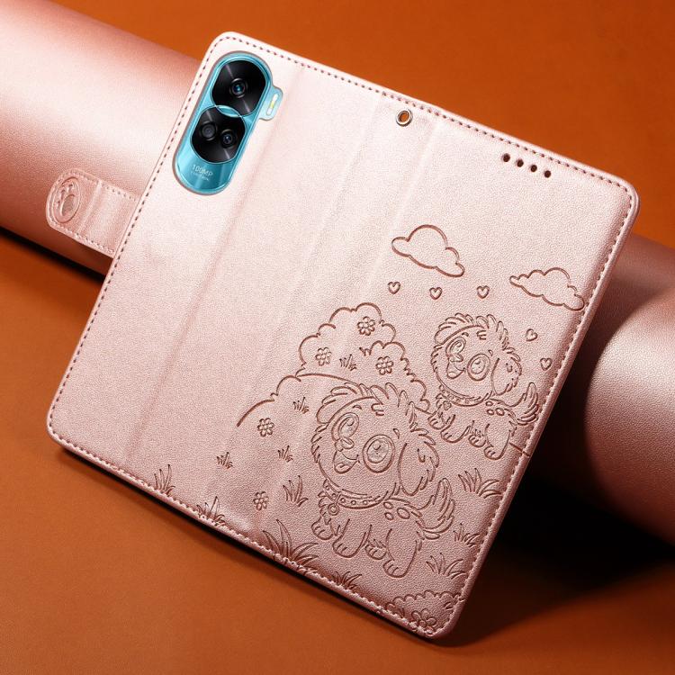 For Honor 90 Lite / X50i 5G Embossed Heart Dog RFID Blocking Wallet Leather Phone Case