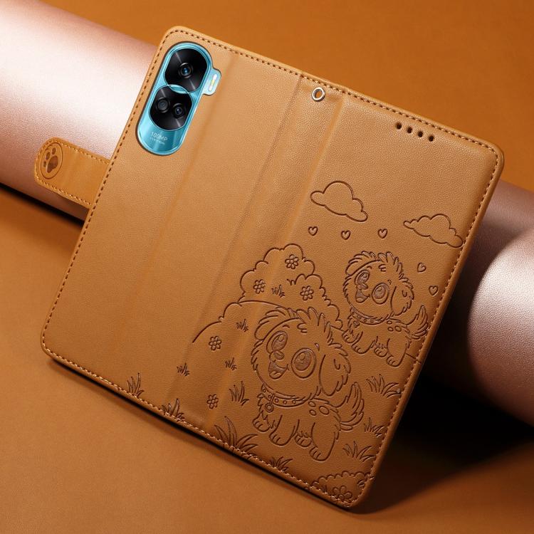 For Honor 90 Lite / X50i 5G Embossed Heart Dog RFID Blocking Wallet Leather Phone Case