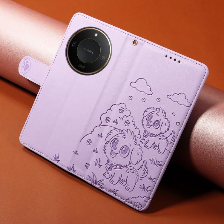 For Honor X9c Smart / X60 5G Embossed Heart Dog RFID Blocking Wallet Leather Phone Case