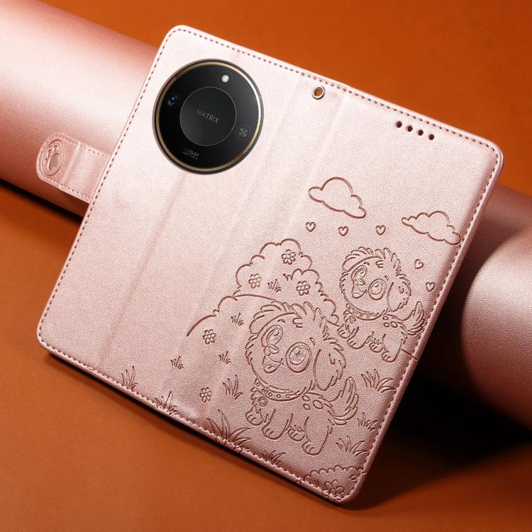 For Honor X9c Smart / X60 5G Embossed Heart Dog RFID Blocking Wallet Leather Phone Case