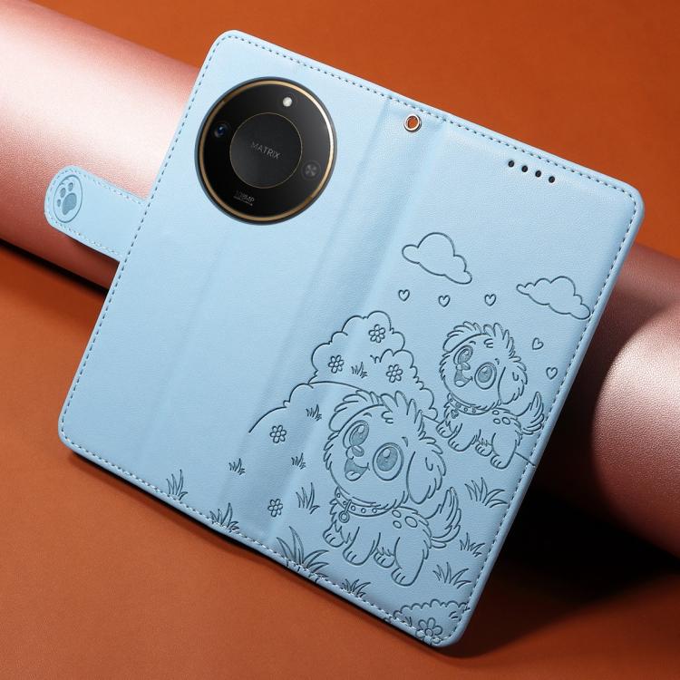 For Honor X9c Smart / X60 5G Embossed Heart Dog RFID Blocking Wallet Leather Phone Case
