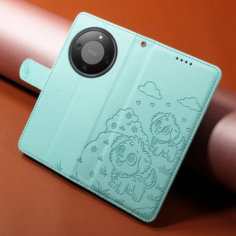 For Honor X70 5G Embossed Heart Dog RFID Blocking Wallet Leather Phone Case