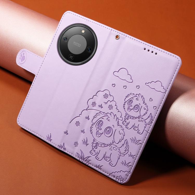 For Honor X70 5G Embossed Heart Dog RFID Blocking Wallet Leather Phone Case