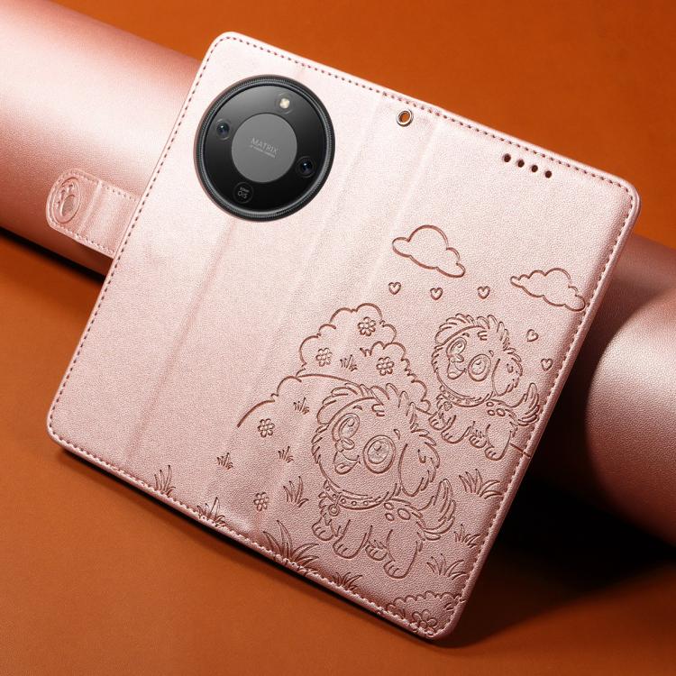 For Honor X70 5G Embossed Heart Dog RFID Blocking Wallet Leather Phone Case