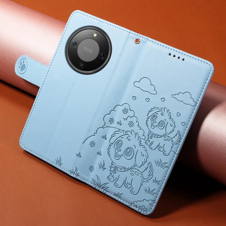 For Honor X70 5G Embossed Heart Dog RFID Blocking Wallet Leather Phone Case